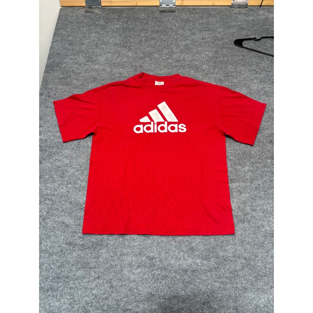 Adidas Mens Large Red Graphic T-Shirt Short Sleeve White Mountain Logo Cotton